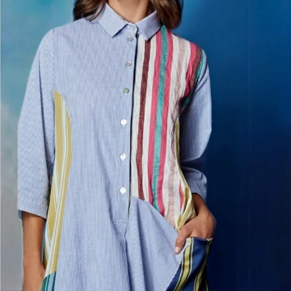 Alembika Patchwork Stripe Dress M Oversized Colorblock Art Teacher Chic Like New - Picture 2 of 8